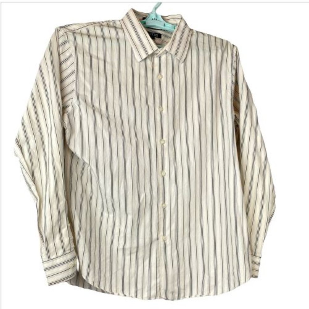 APT 9 Mens Size XL White W/ Multi Color Stripes Cotton Dress/Casual LS